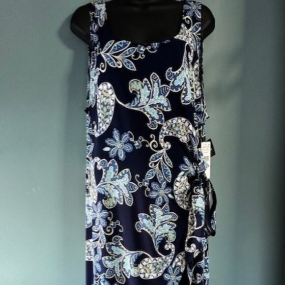 Robbie Bee 2XL Navy Side Tie Dress Paisley Scoop Sleeveless Maxi Boho Feminine - Picture 1 of 11
